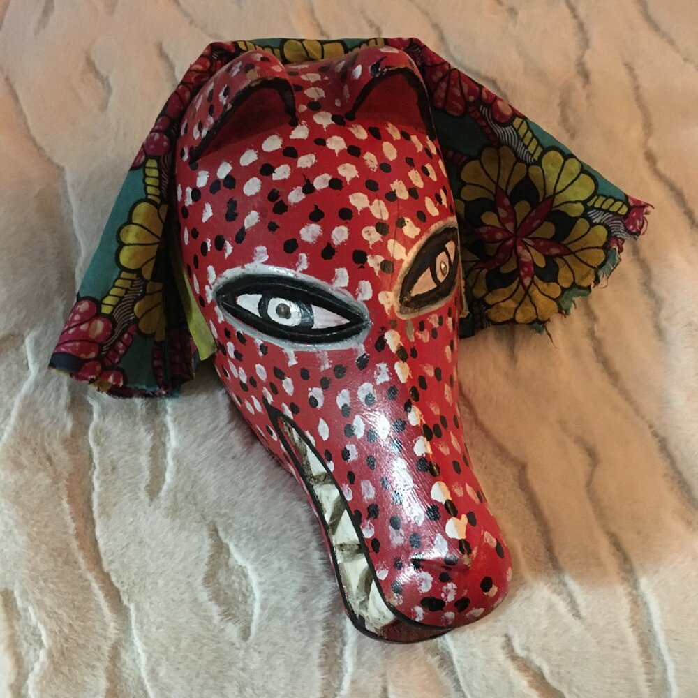 Vintage Bamana Bozo Red Jackal Animal Mask - Mali African Art OS